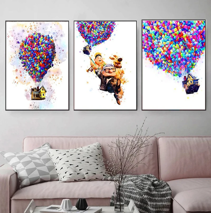 Картина на холсте Disney акварель Pixar Up абстрактные воздушные шары принты и плакаты