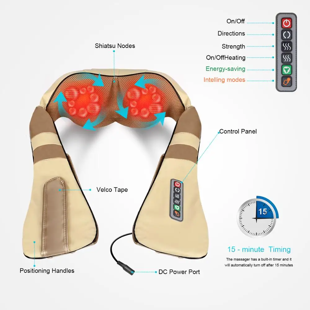 U Форма Электрический шиацу для шеи и плеч массажер тела обогреваемый разминание