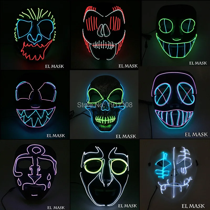 2021New Хэллоуин маска мигает EL провода светящаяся гибкий светодиодный неоновый