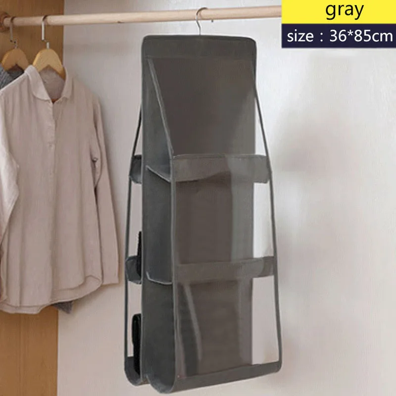 style 1 gray Двухсторонняя прозрачная Складная подвесная сумка с 6 карманами, органайзер для хранения одежды, шкаф для одежды, вешалка для хранения - Цвет: style 1 gray