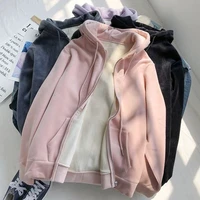 winter sweatshirt women movement white tops hooded plus velvet thick zipper up hoodie casual oversized black gray woman clothes