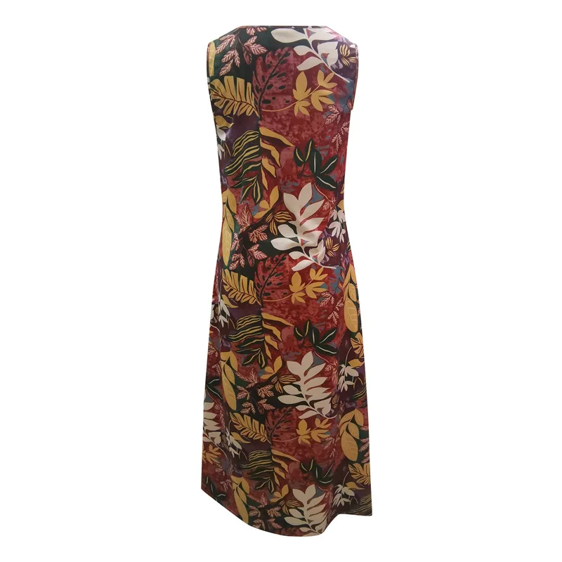 

2021 Summer Women Hawaii Sundress Sexy Flower Print Dresses Length Sleeveless Floor-length V-neck Vintage Long Dress Vestidos