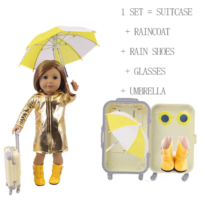 Плащ дождя сапоги Зонт очки багажник комплект подходит 18 дюймов American &amp 43 см для
