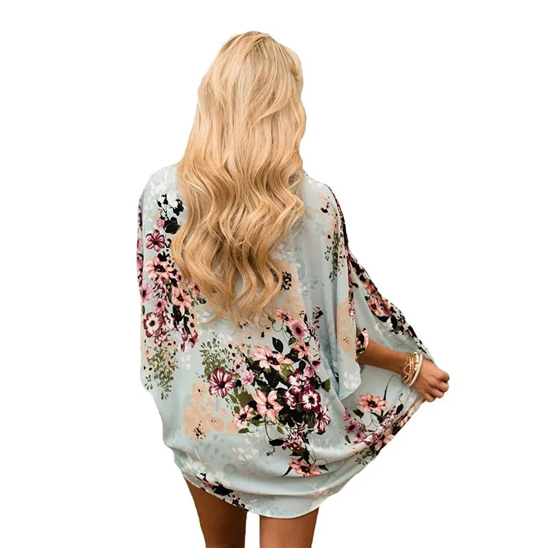 

Women Casual Vintage Kimono Cardigan Ladies 2021 Summer Long Crochet Chiffon Kimono preto Loose flora printed Blouse Tops