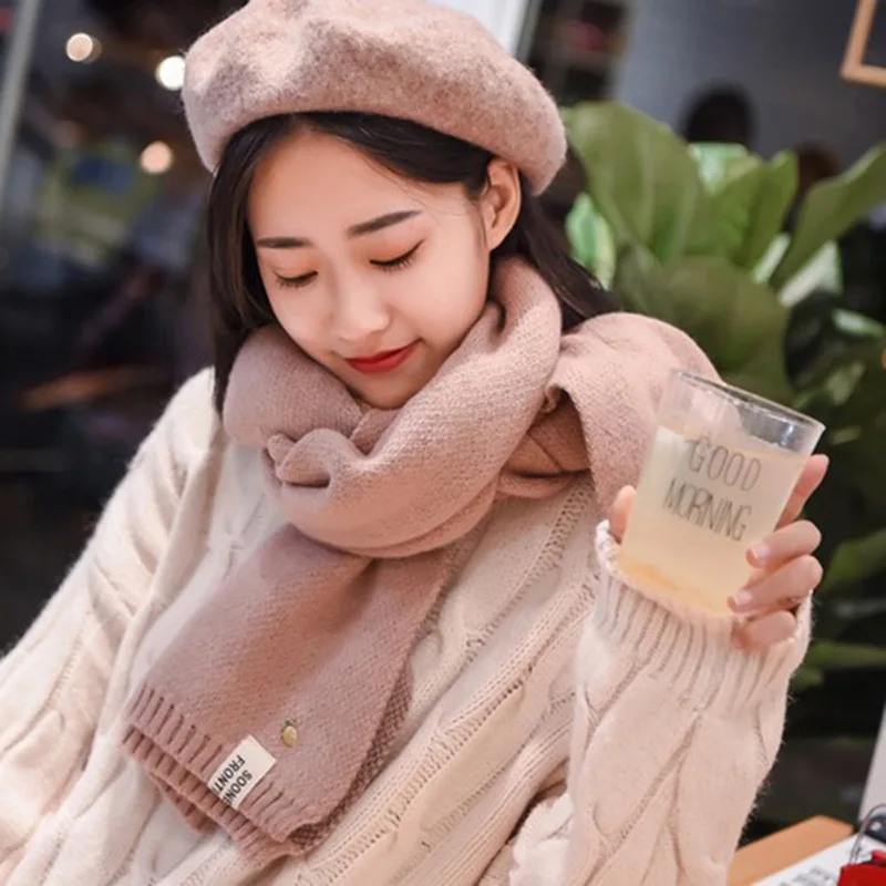 LUZUZI 2019 Женские однотонные кашемировые шарфы женские зимние плотные теплые