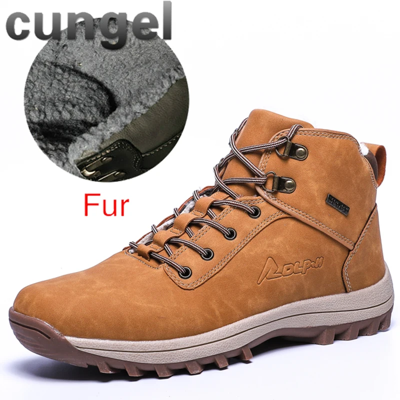 572-yellow CUNGEL/зимние теплые мужские ботинки; мужские зимние ботинки из натуральной кожи с мехом; водонепроницаемые рабочие ботильоны ручной работы; мужская обувь с высоким берцем - Цвет: 572-yellow