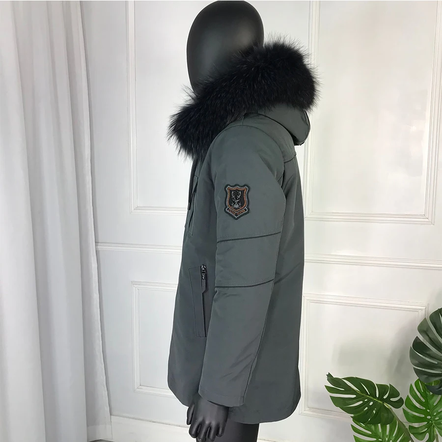 Парка с натуральным кроличьим мехом ветрозащитная мужская куртка капюшоном