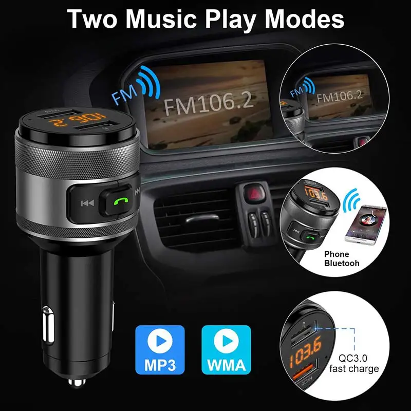 Bluetooth FM-трансмиттер QC3.0 радиоадаптер музыкальный проигрыватель для автомобиля с