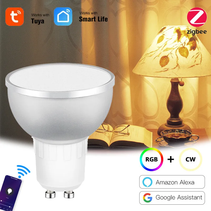 

Tuya Zigbee3.0 Smart LED Lamp 5W RGB+CW Dimmable Smart LED Light Gu10 SmartLife App Voice Control Bulbs Work With Alexa / Google