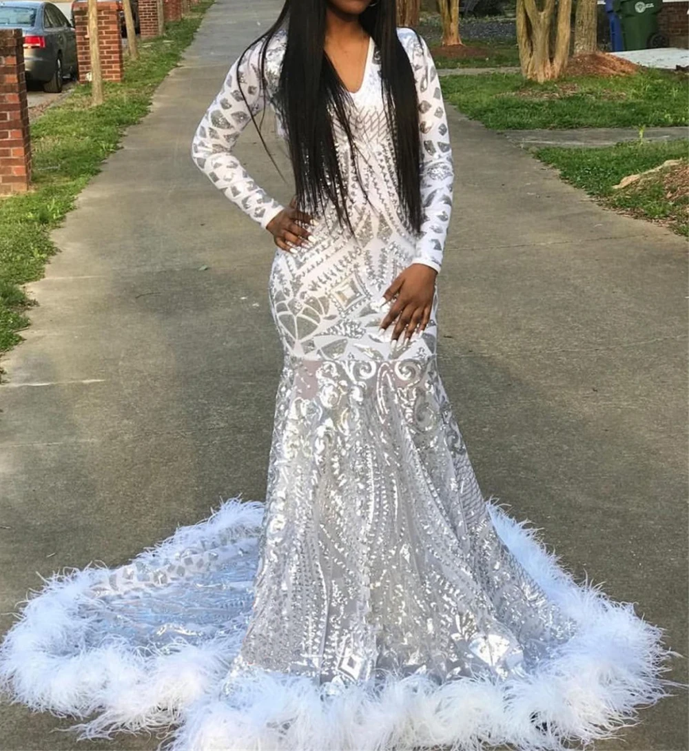 

Женское серебристое платье Lanvendia с блестками для выпускного вечера, сексуальное черное платье для девушек с аппликацией из перьев, вечернее...