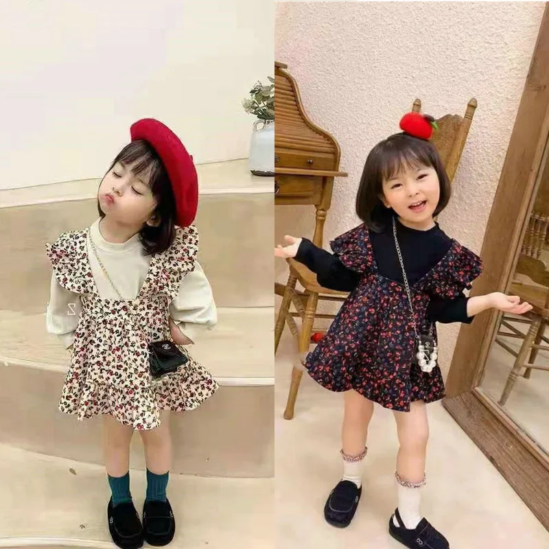 

Girls' suit floral ruffled sweet vest with bottomed shirt 21 autumn new kids clothes boys baby girl clothes