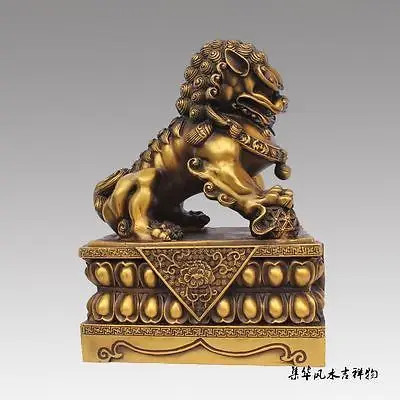 

Big Large Pair BRASS Chinese Lion Foo Dog Statue Figure Sculpture Black yellow 10"H Decoration 100% Brass BRASS