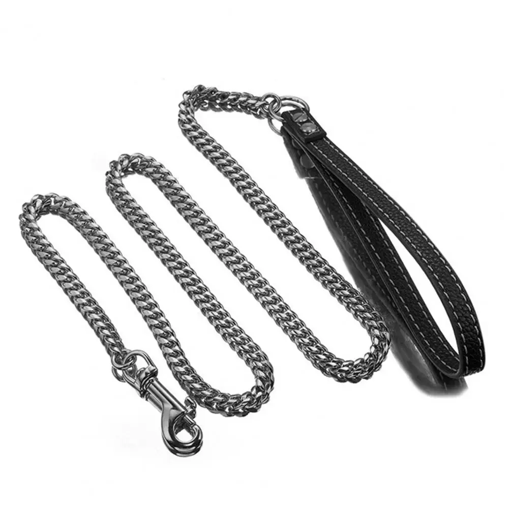 

Traction Leash Faux Leather Strong Metal Cuba Stainless Steel Pet Chain for Dog
