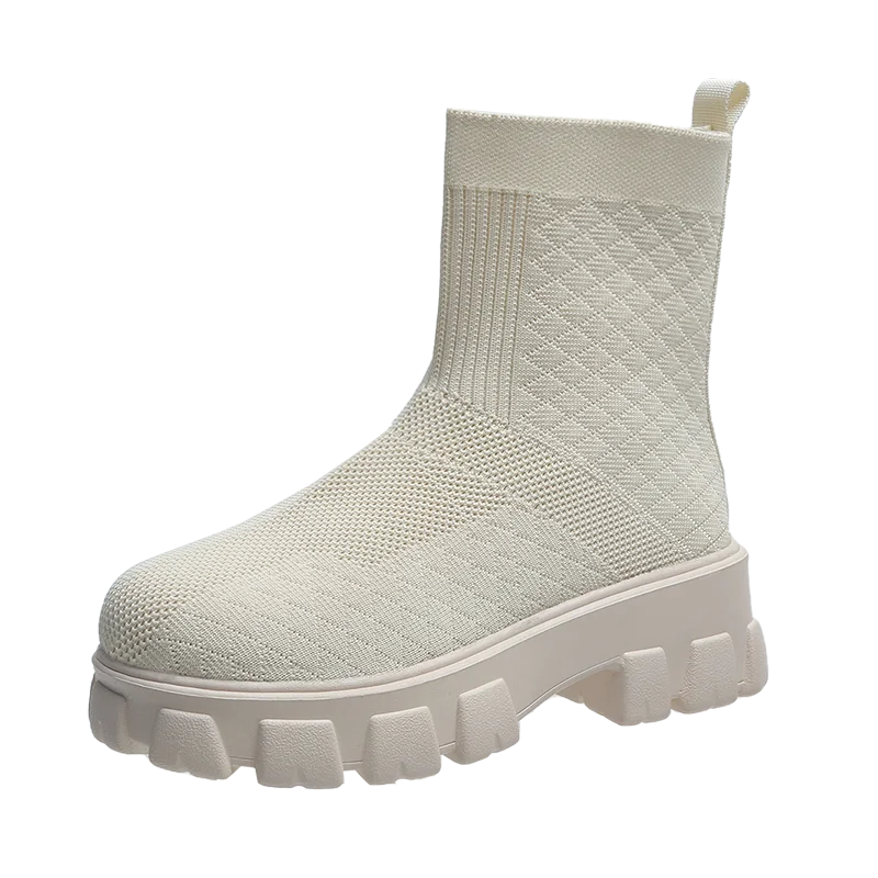 

Women Stretch Fabric Mid-Calf Casual Platform Boots Net Red Knitted Short Boots Autumn New Socks Shoes Woman Plus Size Booties