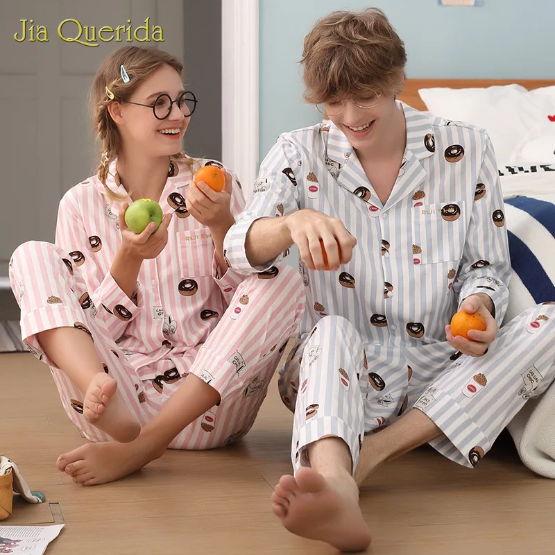 Пижамы Пары кардиган Повседневный 100% чистый хлопок с длинным рукавом Розовый