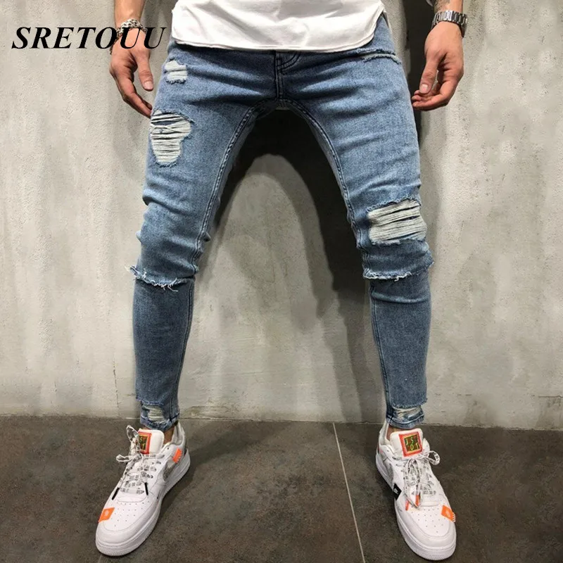 Новинка мужские дизайнерские рваные джинсы SRETOUU джоггеры Мужская Уличная одежда