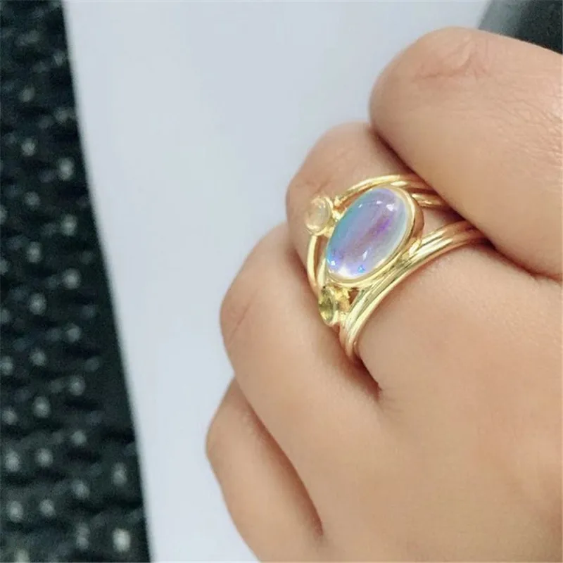 Многоярусное кольцо с лунным камнем для женщин винтажное Ювелирное женское