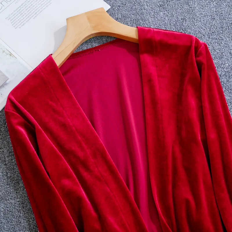 Сексуальный женский велюровый ночной халат 2 шт. топ на бретелях комплект одежды