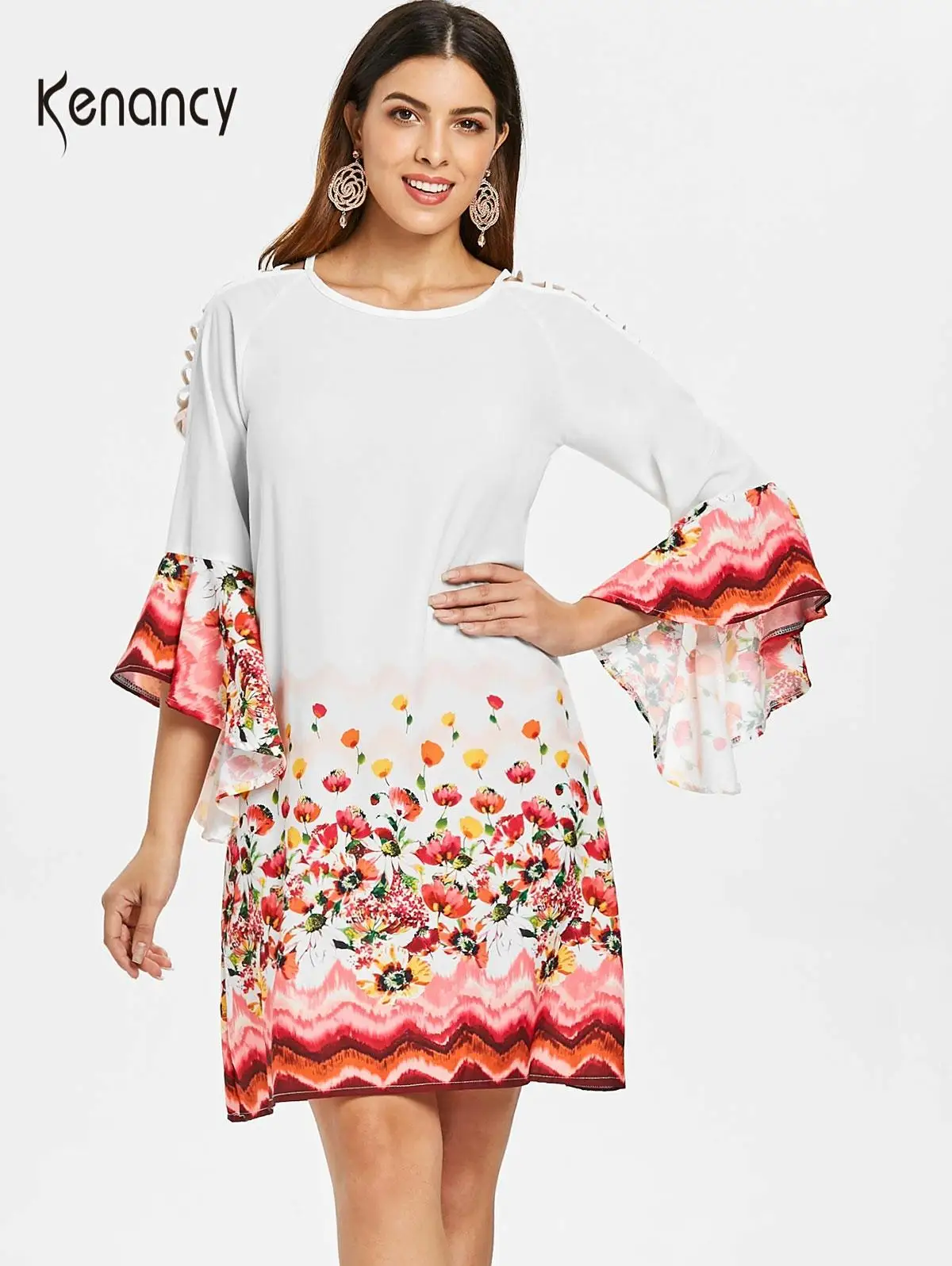 Женское шифоновое платье Kenancy повседневное мини-платье с цветочным принтом