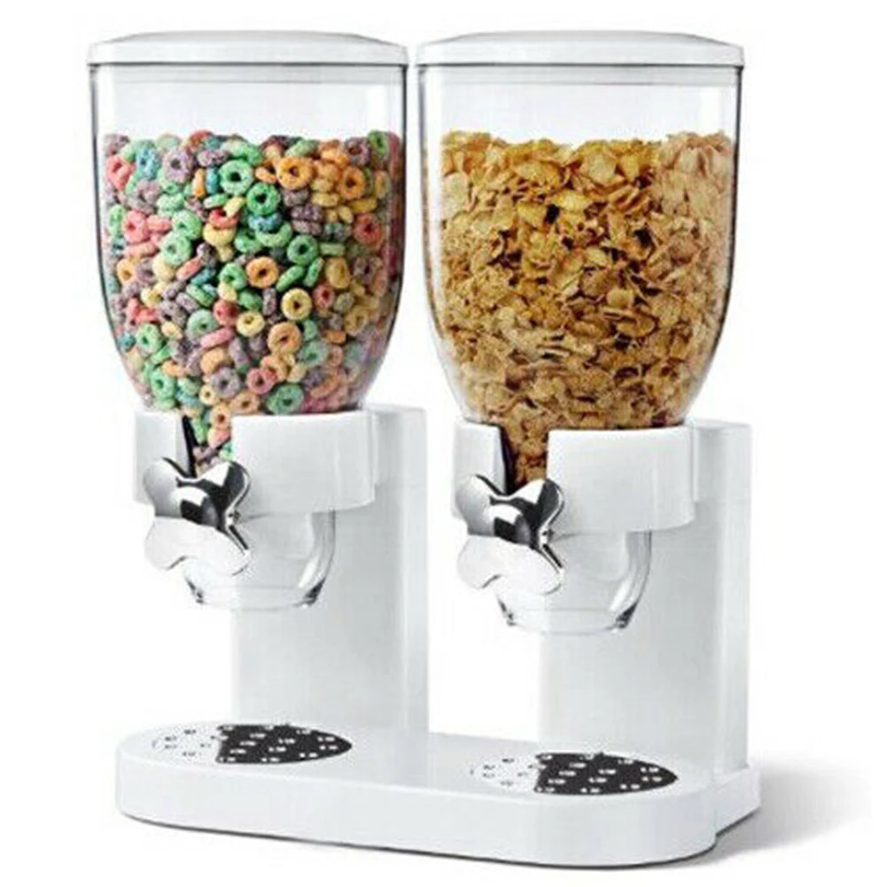 

Dry Food Dispensers Barrels Cereal Box Airtight Container Round Grain Dispenser 2 Tube Oatmeal Distributor Kitchen Containers