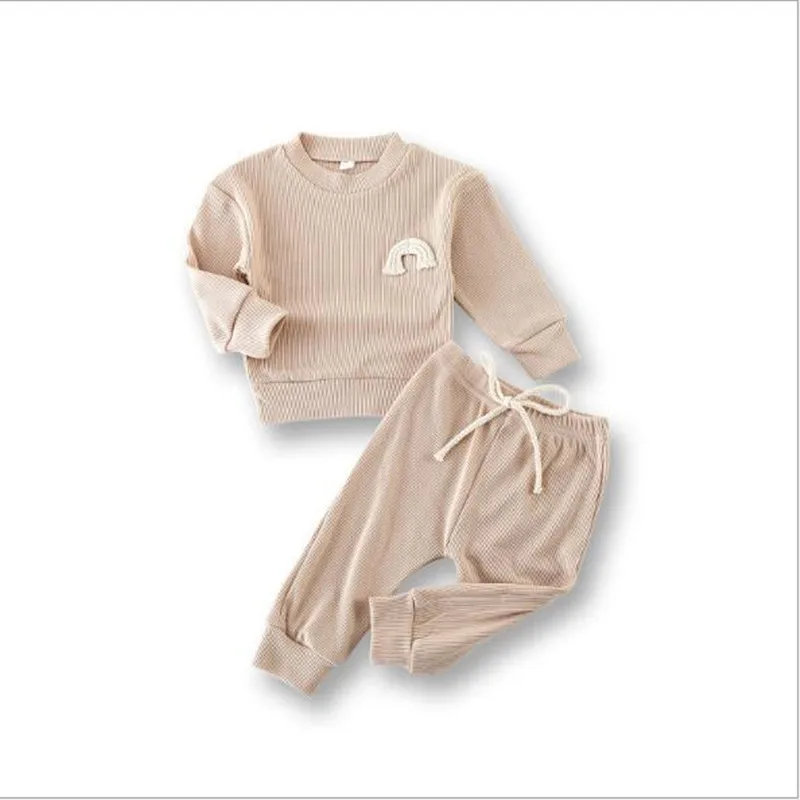 

2021 Fashion Spring Baby Set 2pcs Newborn Baby Sweatshirt Jumper+Pants Infant Baby Girls Boys Tracksuit Rainbow Babywear