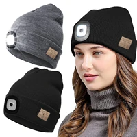 outdoor bluetooth beanie hat warmer with led headlamp rechargeable music cap