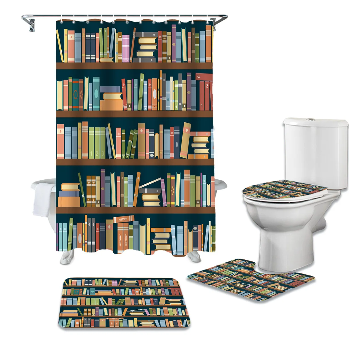 Занавеска для душа и ковер в ванную комнату набор из книжной полки книжки крышки