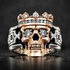 Кольца YSMLK мужские двухцветные, креативные винтажные кольца в стиле панк, хип-хоп, готика, с короной, голова черепа, Подарочные ювелирные изделия