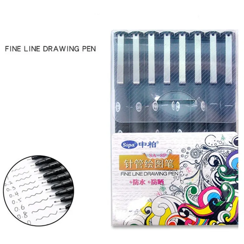 3 компл./лот тонкая грань ручки для рисования мульти 8 перо воды: сублимационные