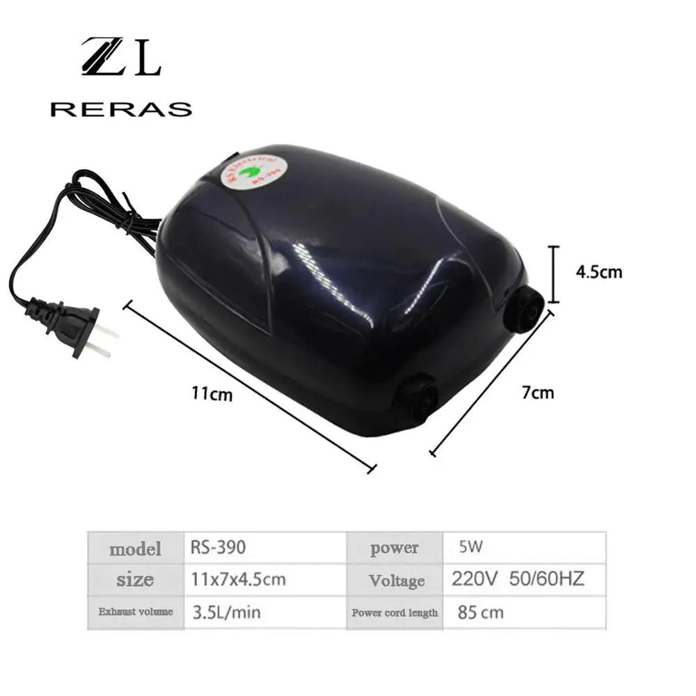 RS390 кислородный насос для аквариума, бесшумный воздушный насос с двумя отверстиями, кислородный насос для зарядки рыбной культуры, кислородный насос, аквариумные принадлежности