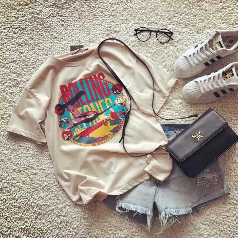 Супершикарные бежевые Винтажные Футболки с графическим рисунком Женская