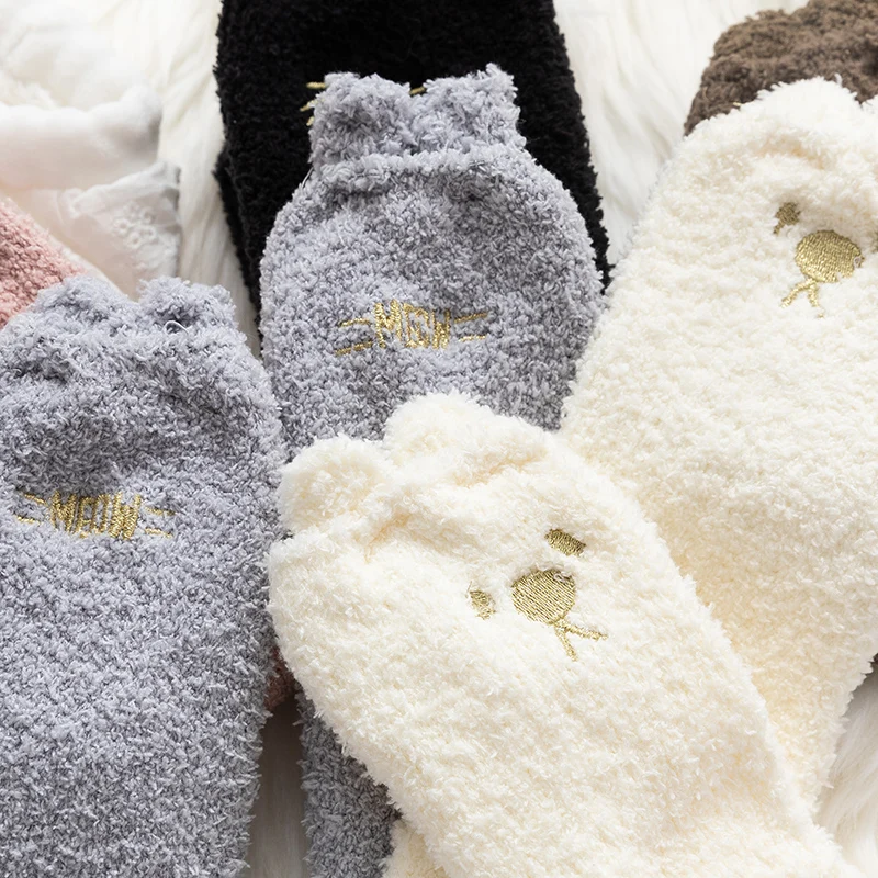 

zq Coral Fleece Socks Women's Winter Towel Fleece Lined Padded Warm Keeping Sleep Floor Socks Ugg Socks