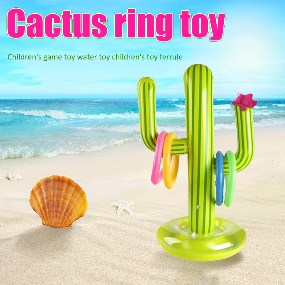 C&iacute;rculo de Cactus inflable para ni&ntilde;os, juguete con 4 anillos, piscina, fiesta familiar, accesorios de piscina al aire libre, Playa-4