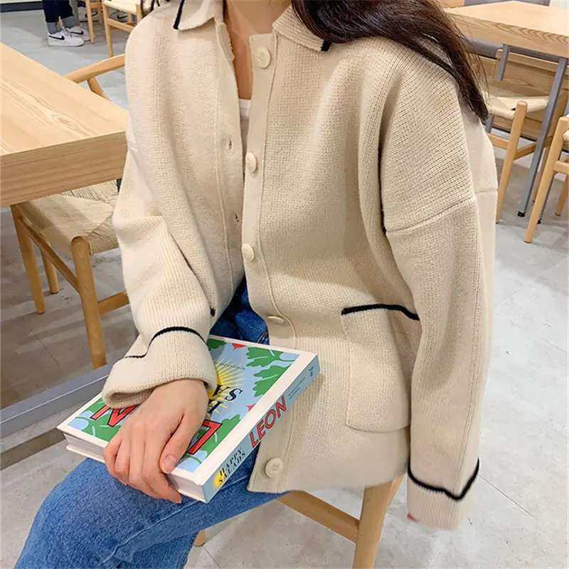 

Alien Kitty Fashion Sweet Color-Hit Brief 2019 Warm Cardigans Soft Preppy Chic Loose Casual Knitted All Match Fresh Sweaters