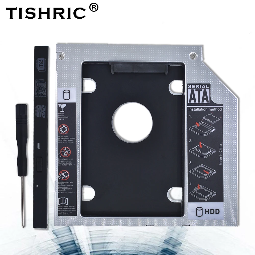 Черный Tishric Универсальный алюминиевый 9,5 мм SATA 3,0 HDD Caddy 2," двойной светодиодный жесткий диск Enclosur адаптер DVD HDD для ноутбука DVD-ROM Optibay - Цвет: Черный