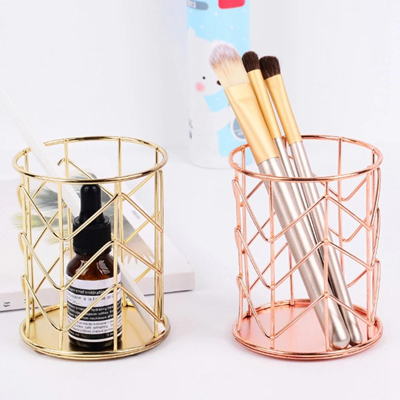 

Makeup Storage Basket Iron Art Nordic Cup Cylindrical Case Brush Pen Holder Organizer Office Desk Decor