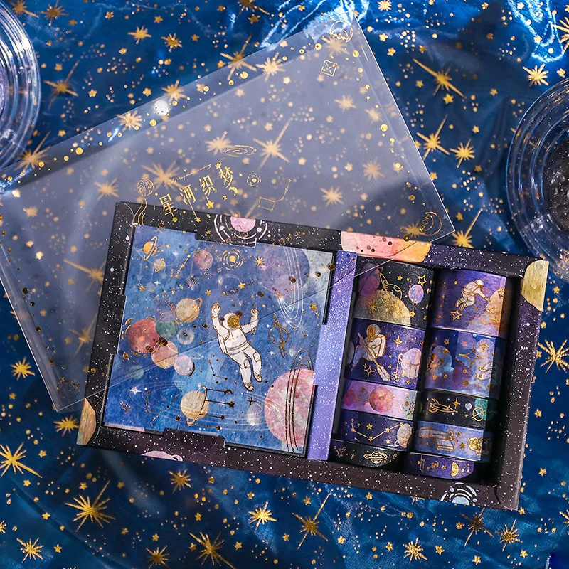 8Pcs Gold Foli Star Classic Van Gogh Washi Tape set Starry sky Adhesive Tape DIY Scrapbooking Sticker Label Masking