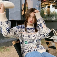 ladies retro hong kong style sweater autumn and winter 2021 new super fire jacquard heavy industry thickened pullover top