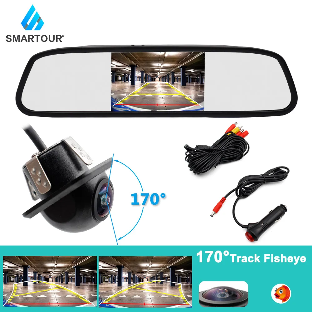 

Smartour 4.3 Inch Car Monitor Display Reverse Fisheye trajectory Camera Parking System Use with Guide Lines Cigarette Lighter