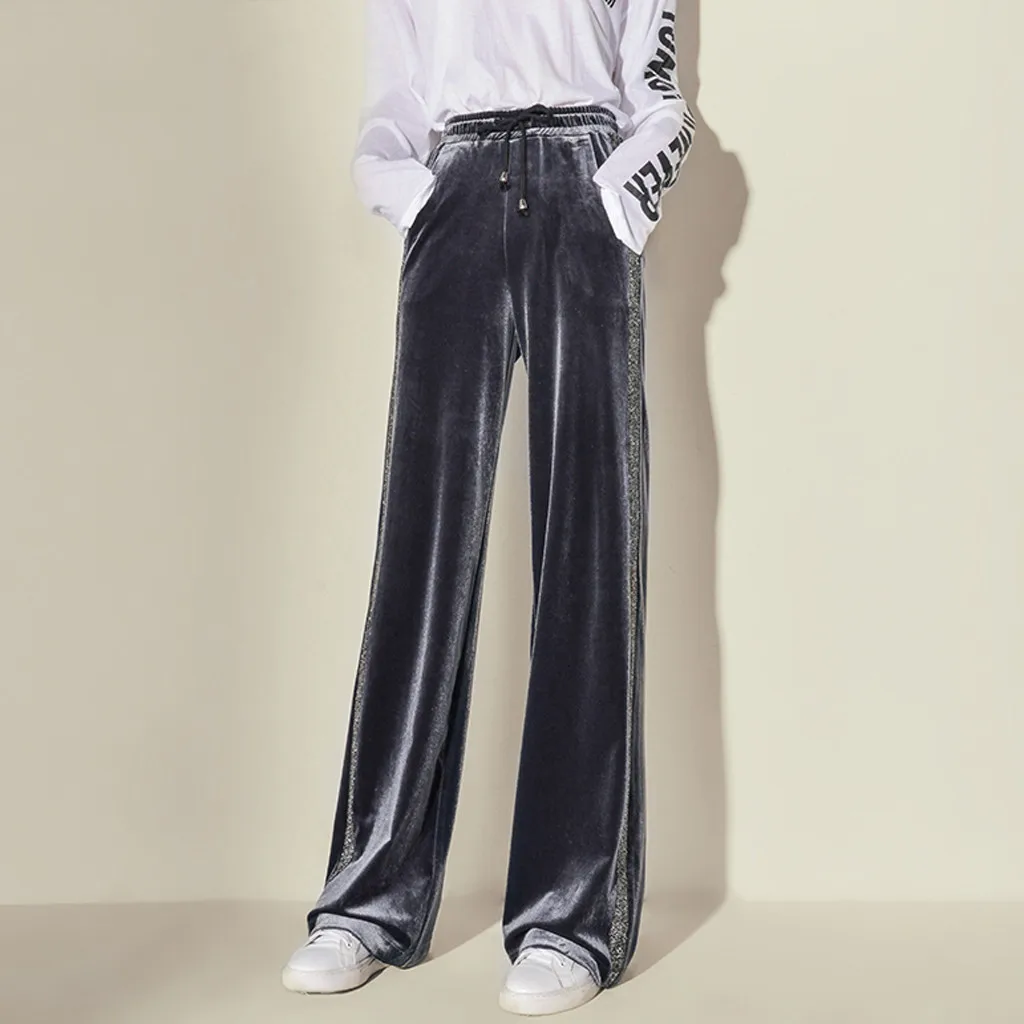 Элегантные теплые брюки женские бархатные свободные зимние осенние