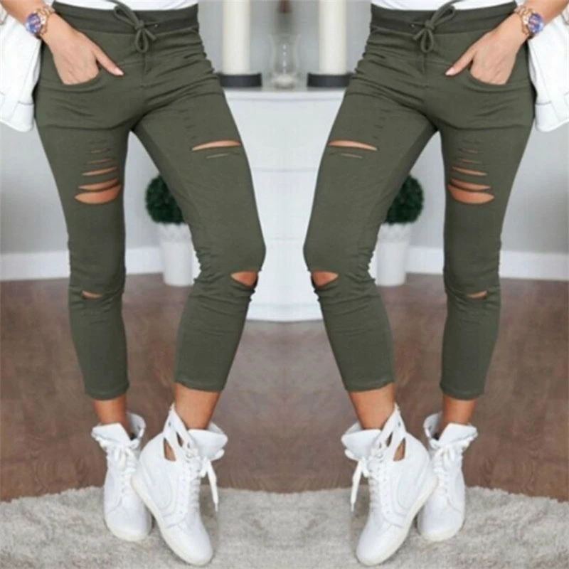 

Women Pants Pencil Trousers Skinny Stretch Pants For Women Ladies 2020 Slim Trousers New Fashion Spring Autumn Hole Sweatpants