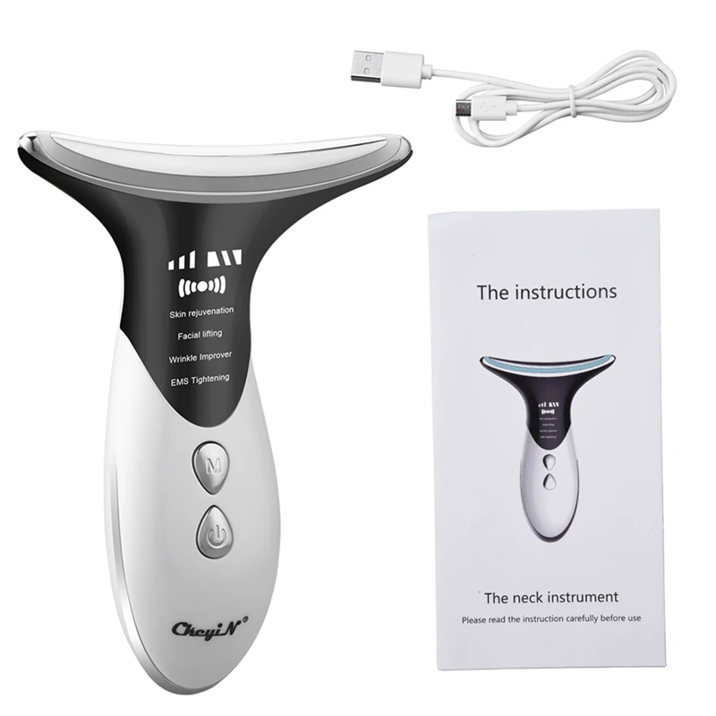 

CkeyiN Neck Beauty Device Ultrasonic Vibration Massager 3 LED Light Therapy Skin Rejuvenation USB Charging Neck Wrinkle Remover