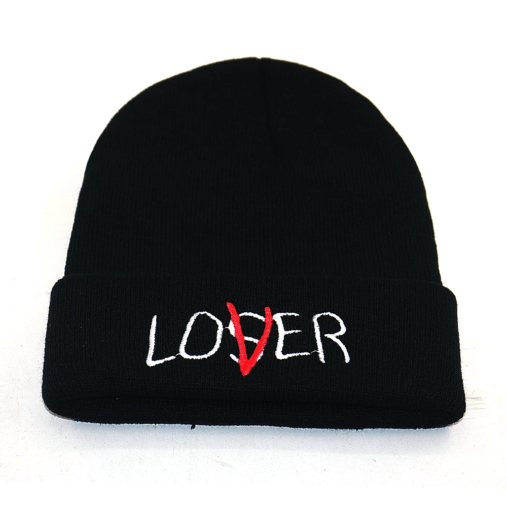 Мягкая хлопчатобумажная вязаная шапка с вышивкой LOVER LOSER для осени и зимы