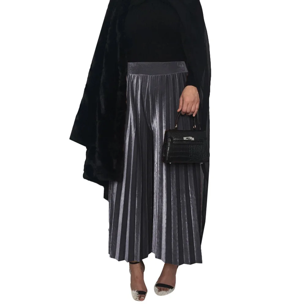 

Velvet Wide Leg Pants Loose High Waist Trumpet Faldas Mujer Moda Pleated Muslim Bottoms Ramadan Party Islamic Jupe Longue Femme