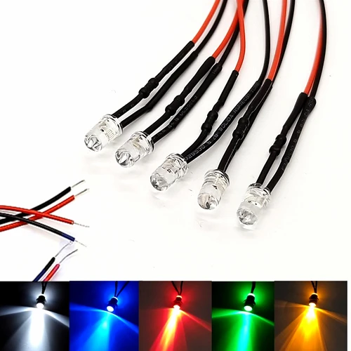 

100Pcs Twinkle Flash 2V 3V 5V 6V 9V 12V Clear 5mm Flashing LED With 20cm Red&Black Wire Light=White Red Blue Green Yellow