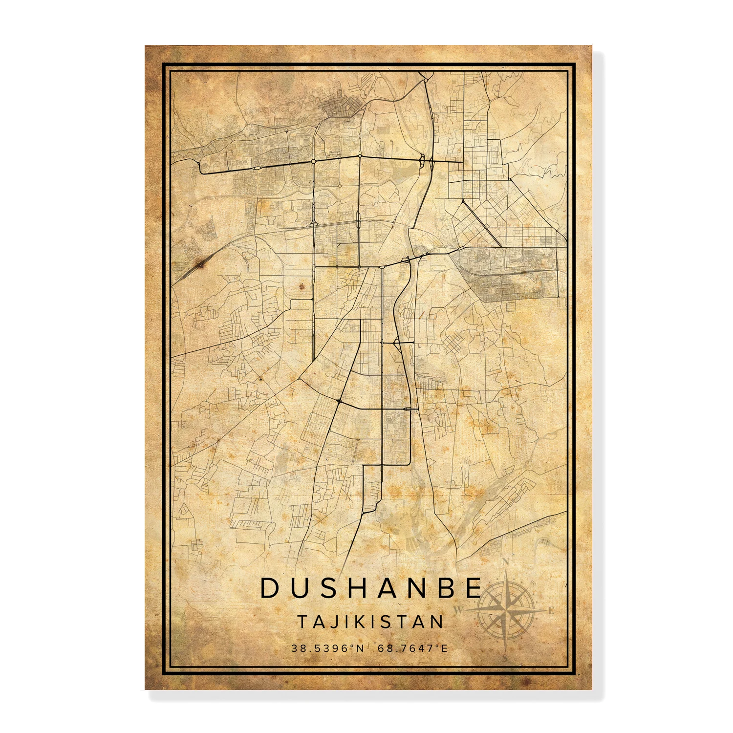 Винтажная Карта города Душанбе принт Дорожная карта плакат холст настенное