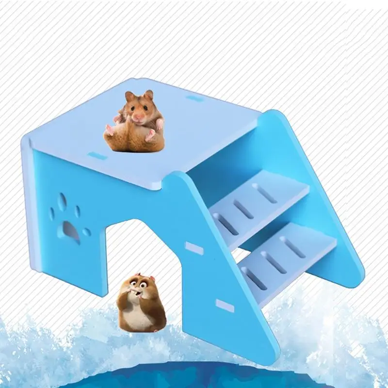 

1PCS Wooden Hamster Hideout House Small Pet Gerbils Cage Playing Climbing Toys Hut With Ladder Guinea Pig Sport Ferret Cage Toys