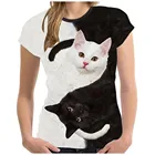 Женская футболки одежда в стиле Kawaii, черно-белая блузка с изображением котов