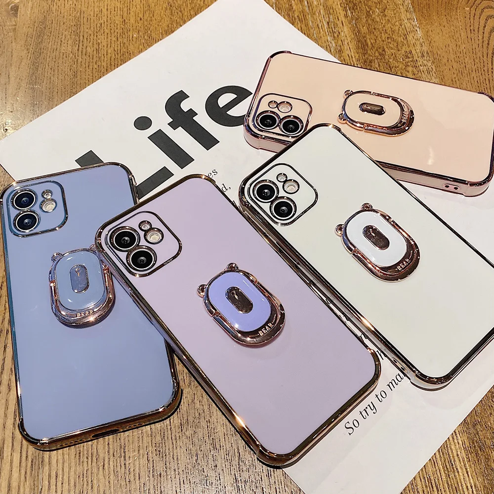 

Boucho Luxury Electroplating Phone Case For Iphone 13 12 Pro 11 Pro MAX XS XR X SE 7 8 Plus 12 Mini Phone Holder Ring Grip Case