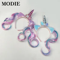 modie new arrival headband hoop fur material cute unicorn styles hair extension hairbands party hair accessories for girls